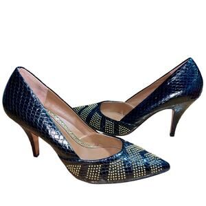 Donald J Pliner Pumps Snakeskin Studded Gold Heels Retro